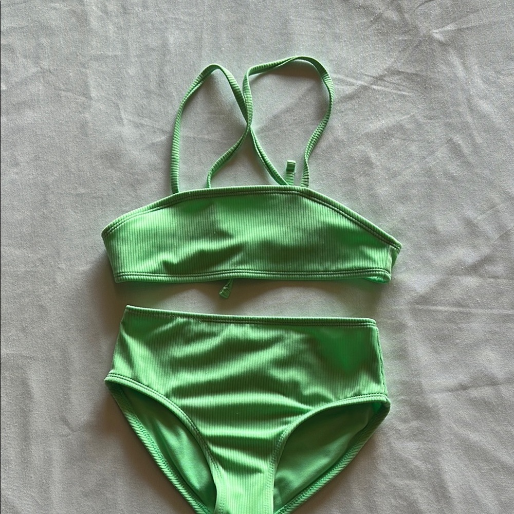 Girls size 8 Green Ribbed Bikini Set